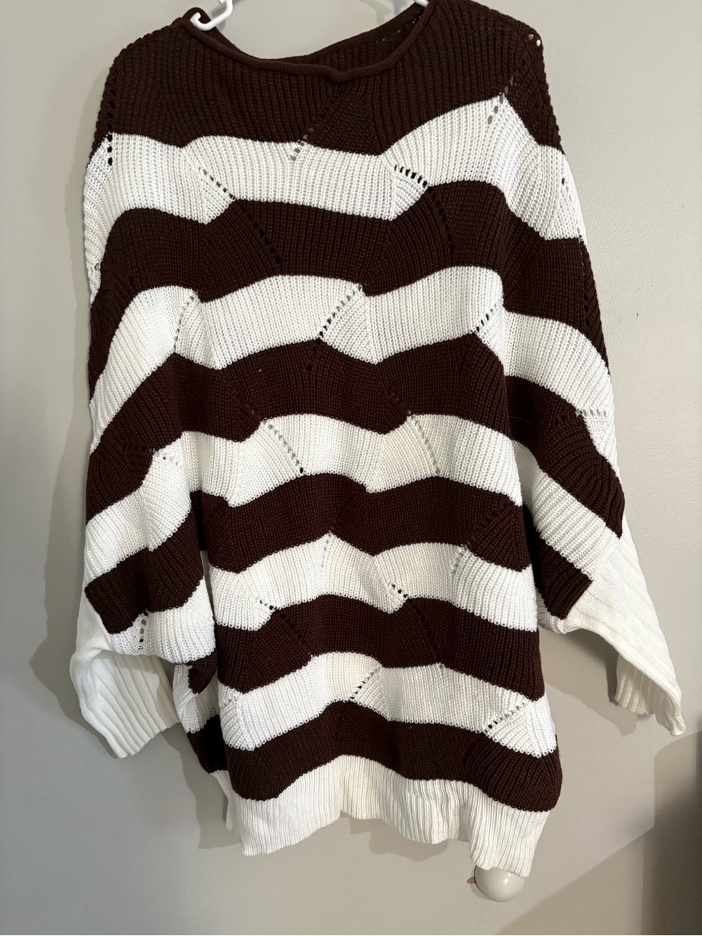 SHEIN Brown and White Striped Scoop-Neck Knit Sweater